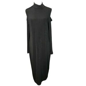 Chico's Travelers 2/Large Black Long Sleeve Mock Neck Anti-Wrinkle Midi Dress